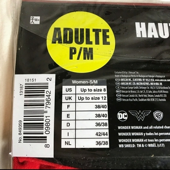 NWT DC Comics Wonder Woman Adult Halloween Costume Long Sleeve Top S/M - Picture 4 of 4